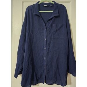 Lands End Women's Long Sleeve Gauze Tunic Navy Size L (14/16) Swimsuit Coverup